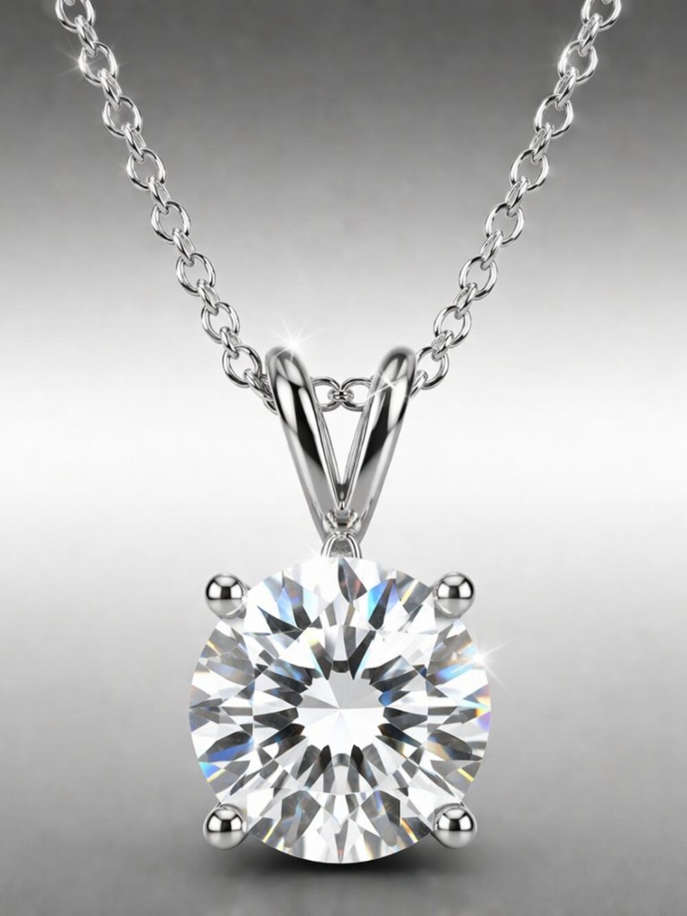 2 CT  Round Brilliant Cut GRA Moissanite 16 + 2 Solid 14K White Gold Necklace